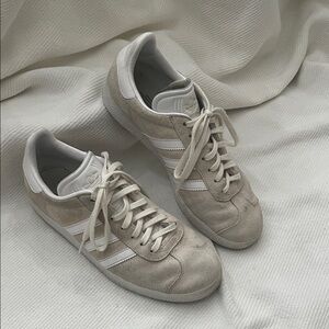 adidas Beige Suede Low-Top Sneakers with White Stripes